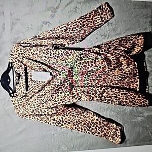 Zara Mini Dress Womens Medium Leopard Cheetah Animal Print Long Sleeve Satin